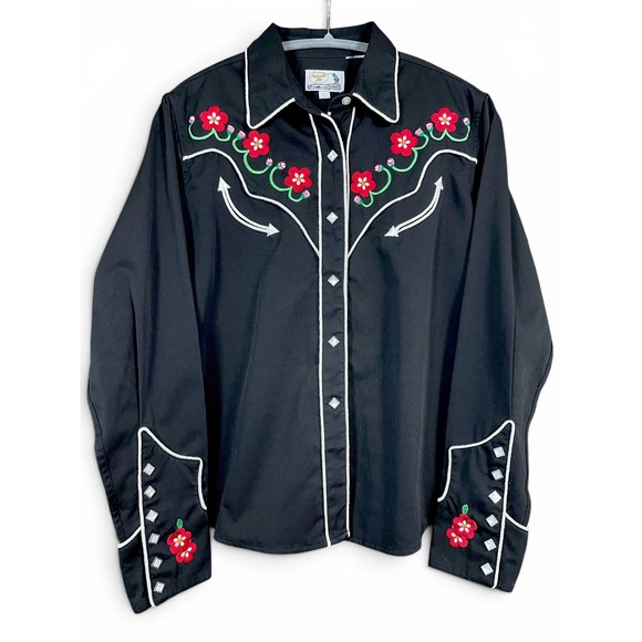 Panhandle Slim Other - Vtg 70s Panhandle Slim Mens L Black Western Shirt Rodeo Cowboy Happy Pearl Snaps